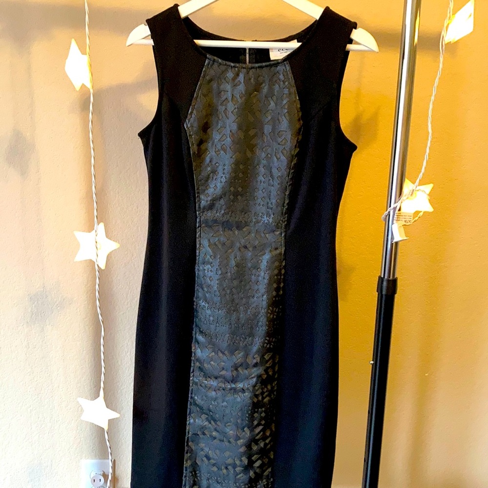 Sheath dress with leather inserts